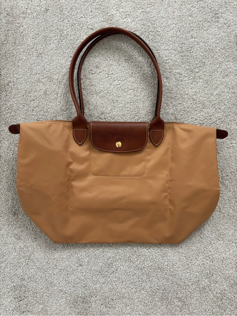 Longchamp Large Tote in Tan with Brown Trim